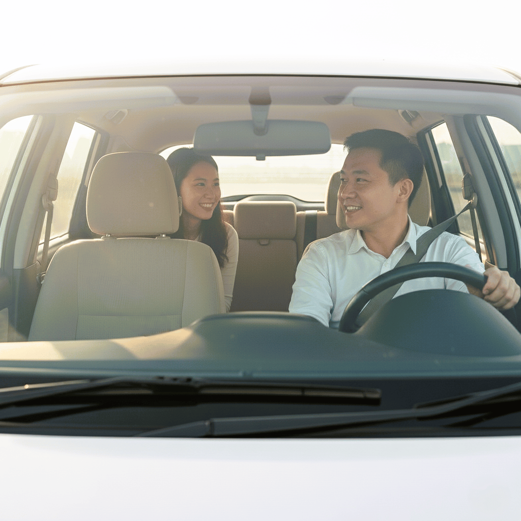 Passenger relaxing in the back seat of a premium vehicle