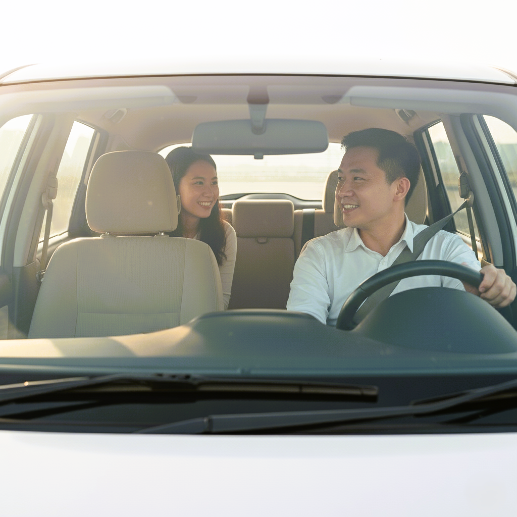 Passenger relaxing in the back seat of a premium vehicle